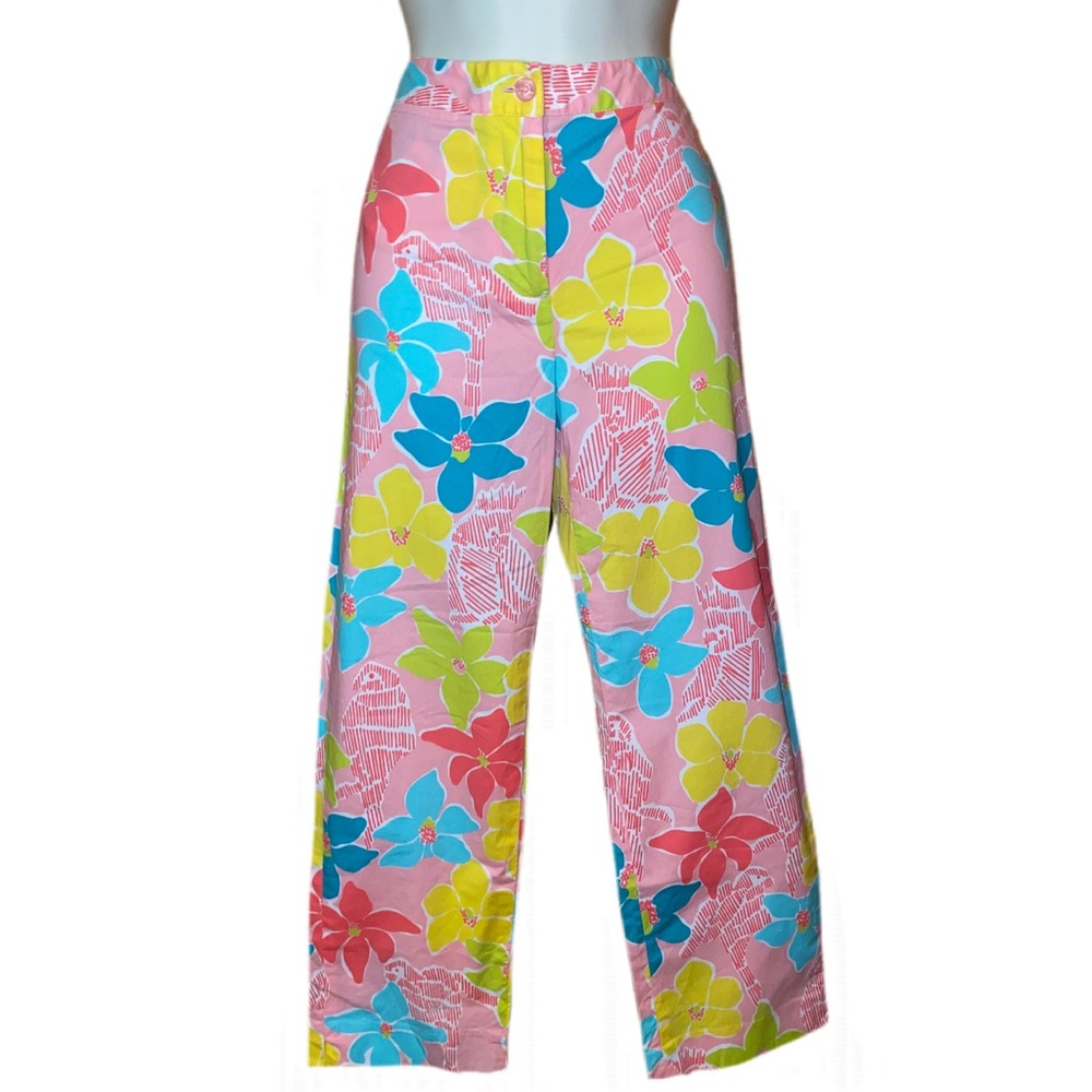 LILLY PULITZER Y2K PASTEL FLORAL PARROT / COCKATOO HIGH RISE CROPPED / CAPRIS